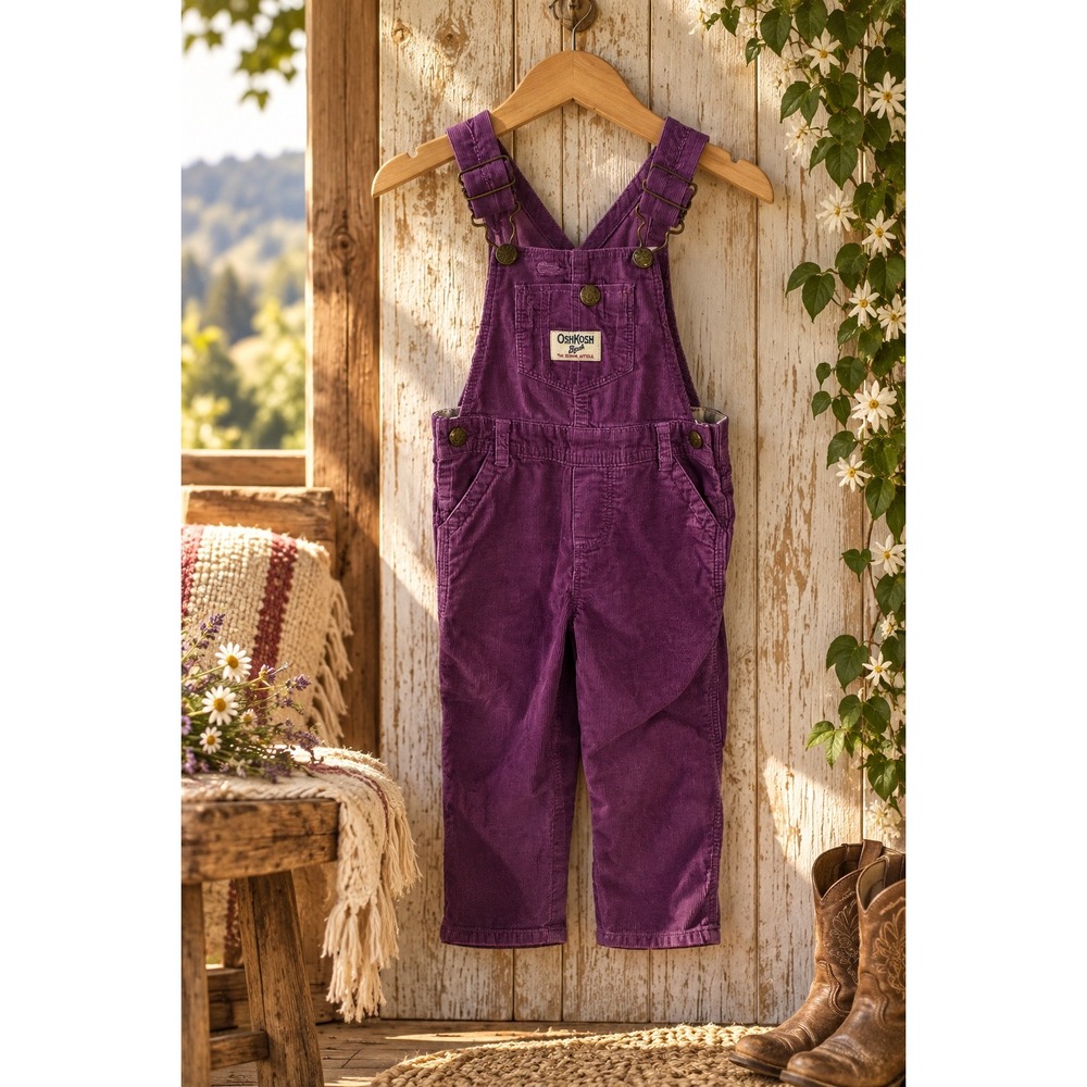 OshKosh Bgosh Kids Purple Corduroy Overalls Bibs 12 Months 434A637